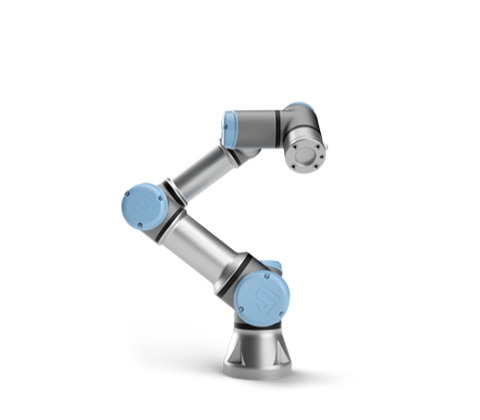 The UR3e - collaborative robotic arm with a payload of 3kgs and a reach radius of 500 mm.